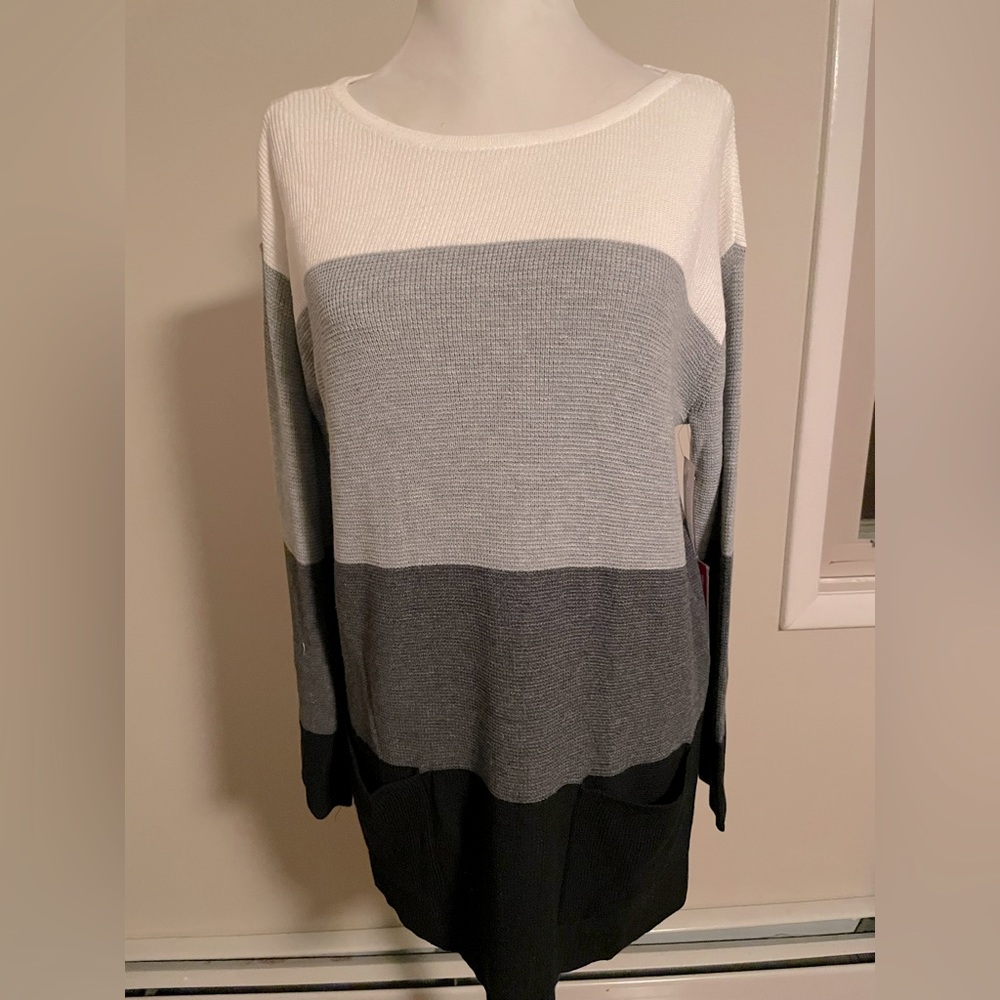 Brand New Vince Camuto Grey Tonal Tunic Block Sweater Oversized Sz S